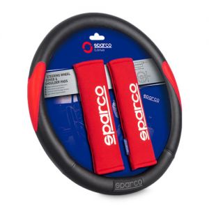 SPARCO CUBRE VOLANTE + CINTURON SPC1116KRD ROJO